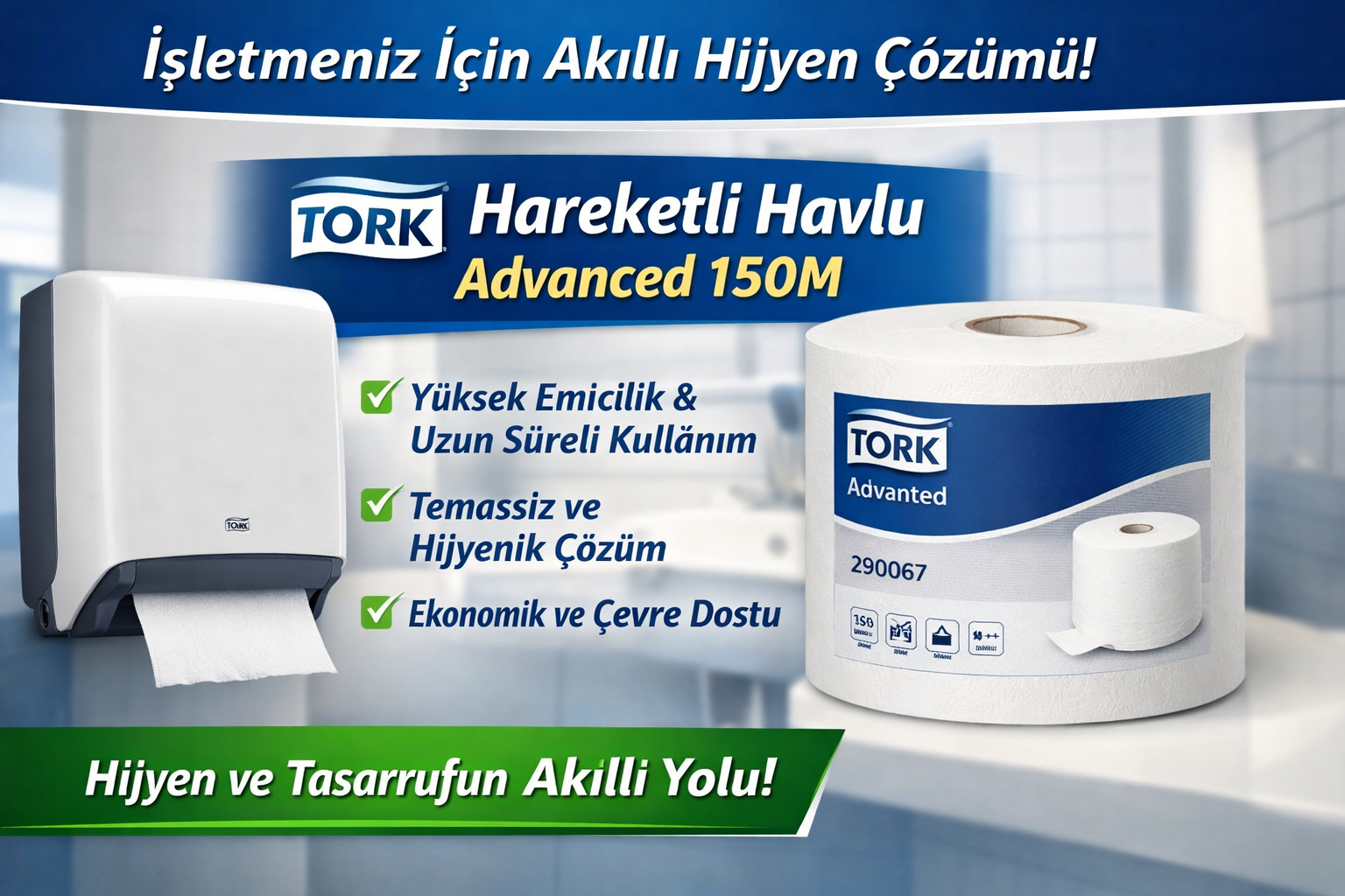 İşletmeler İçin Akıllı Hijyen Çözümü: Tork Hareketli Havlu Advanced 150M